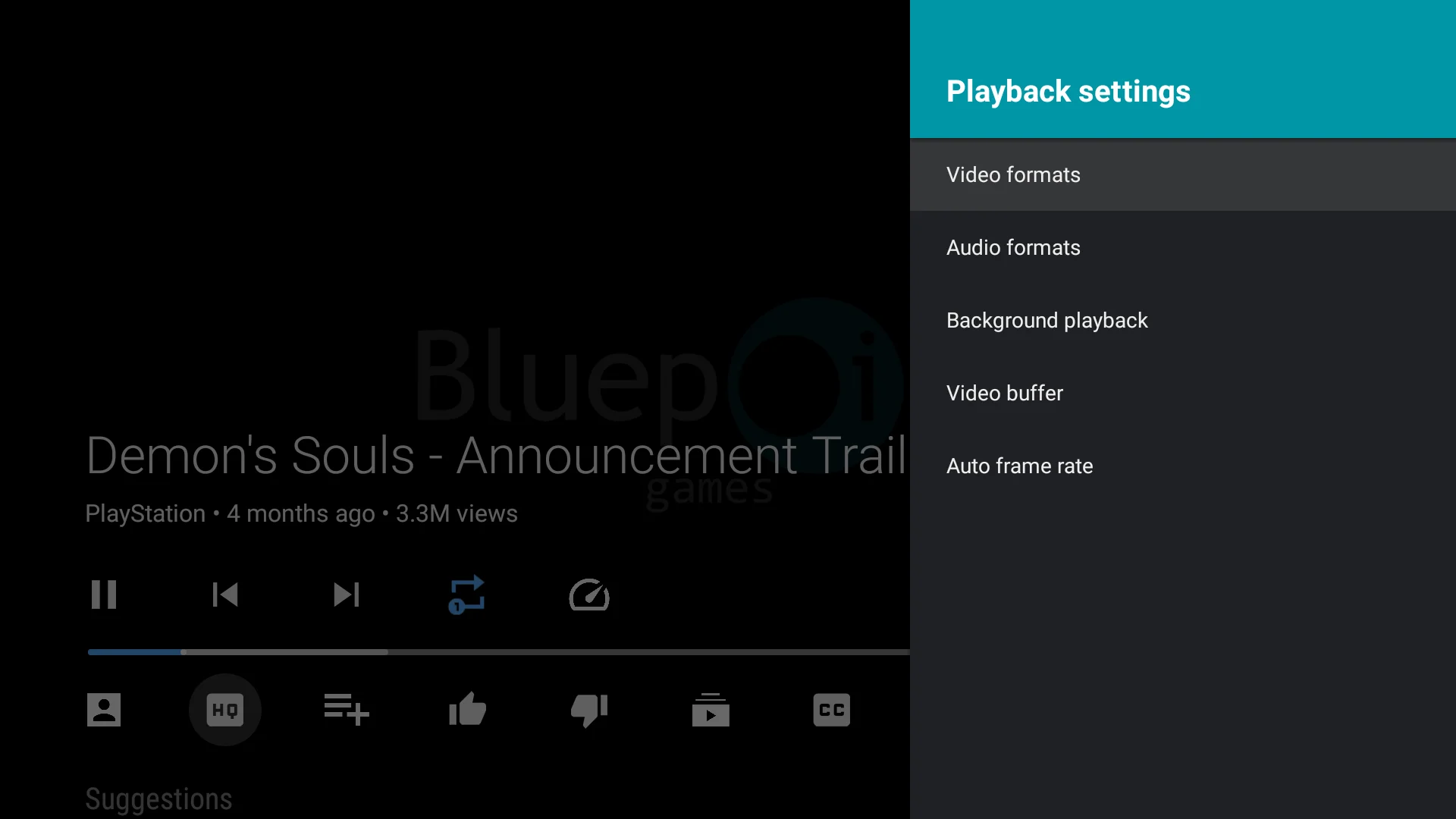 SmartTube video options screen