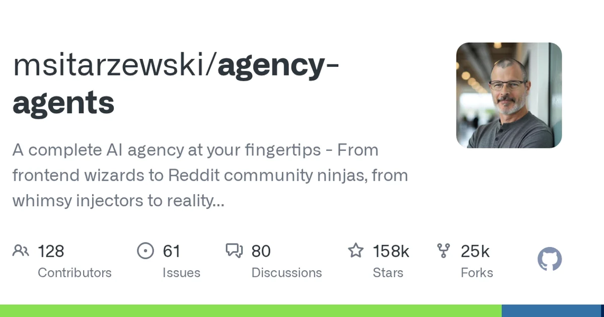 GitHub social preview card for msitarzewski/agency-agents
