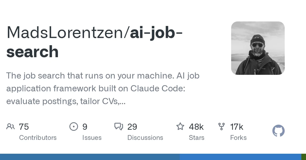 GitHub social preview card for MadsLorentzen/ai-job-search