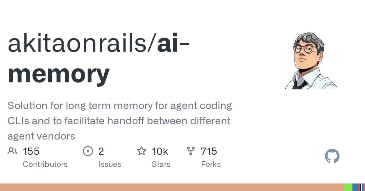GitHub social preview card for akitaonrails/ai-memory