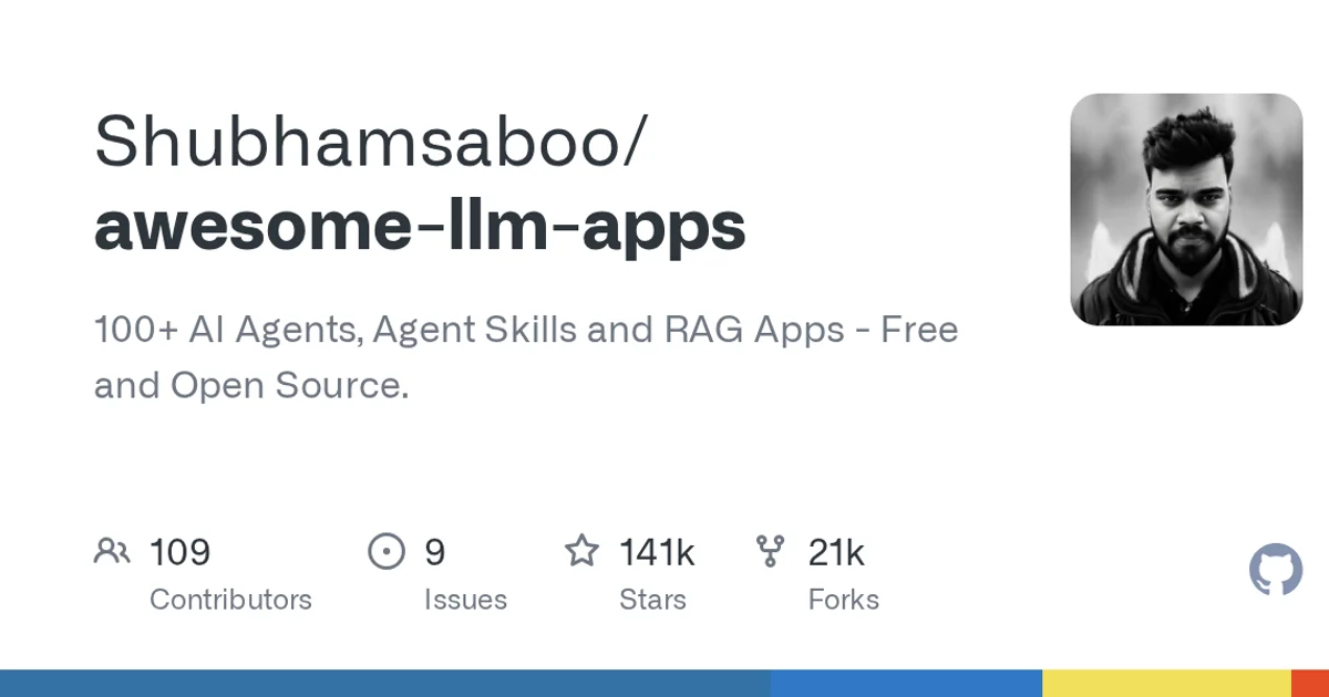 GitHub social preview card for Shubhamsaboo/awesome-llm-apps