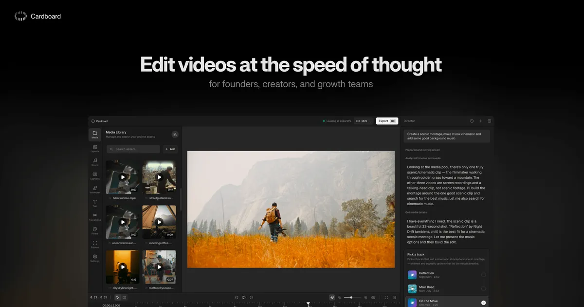 Cardboard agentic video editor thumbnail