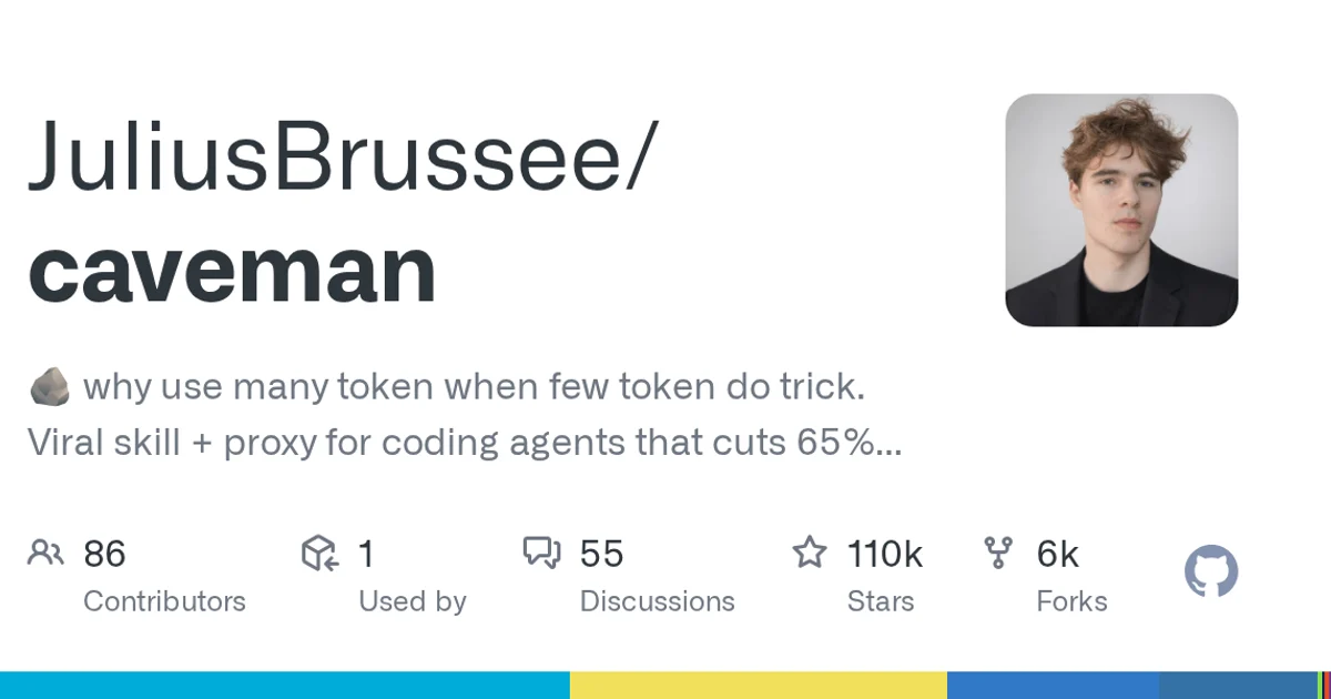 caveman repository card with 109,113 stars and Go language label