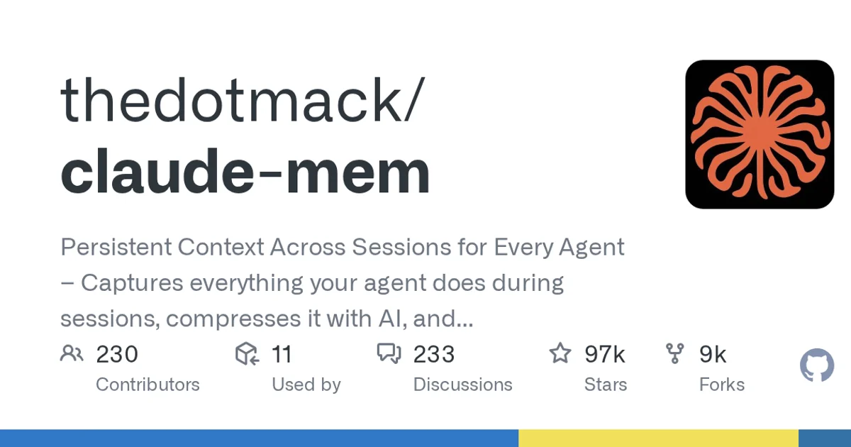 GitHub social preview card for thedotmack/claude-mem
