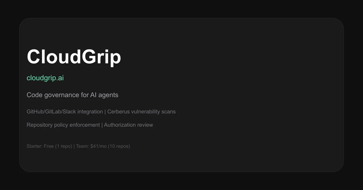 CloudGrip product thumbnail showing code governance dashboard