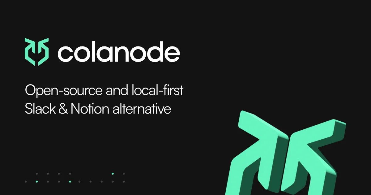 Colanode dashboard showing chat, pages, and database views