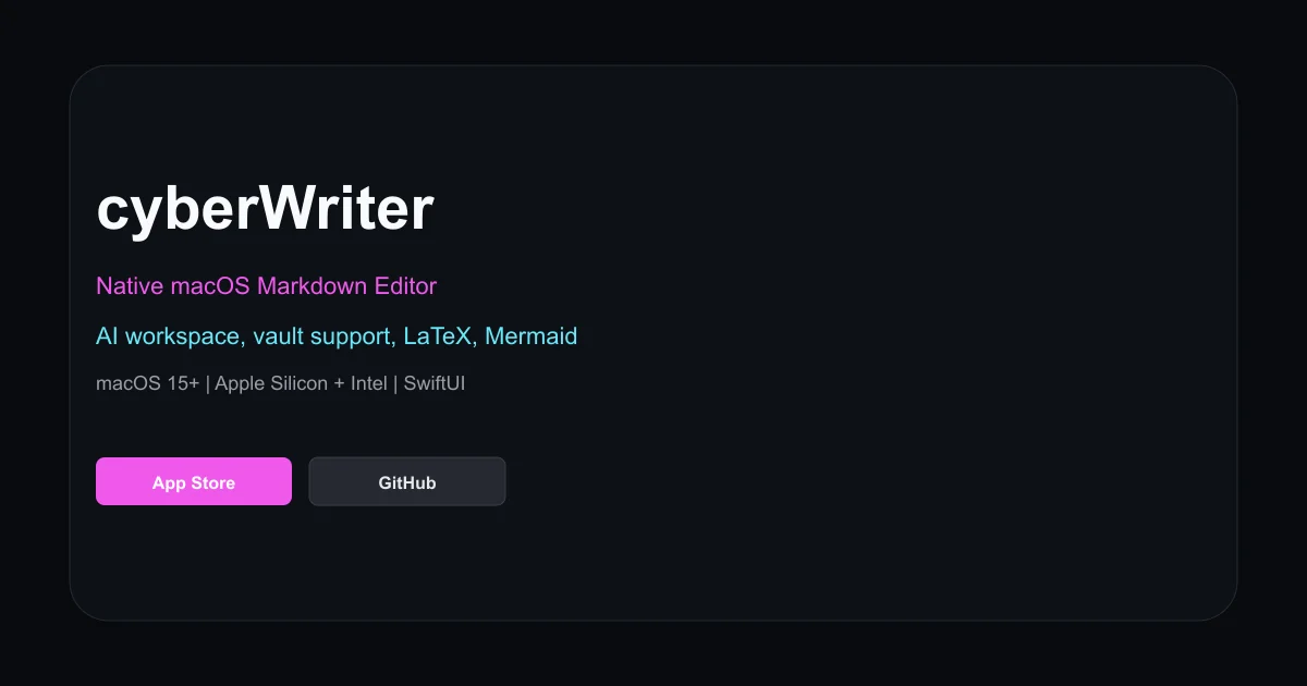 cyberWriter app on macOS