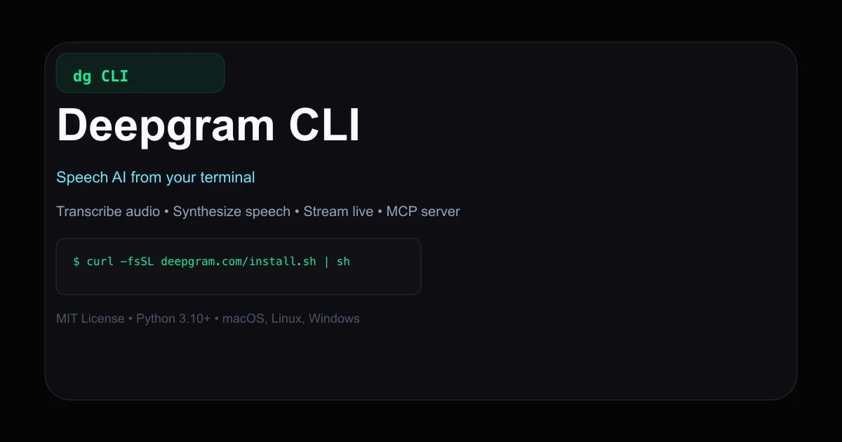 Deepgram CLI product thumbnail showing terminal interface