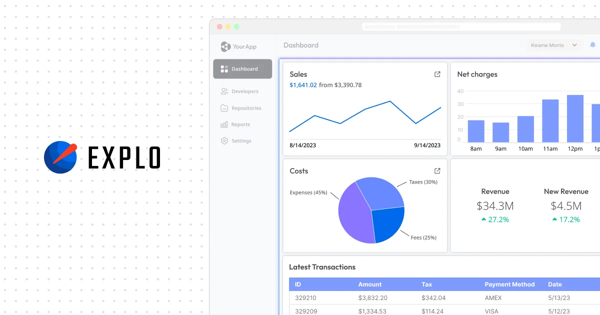 Explo embedded analytics product page with customer-facing dashboard and report builder options