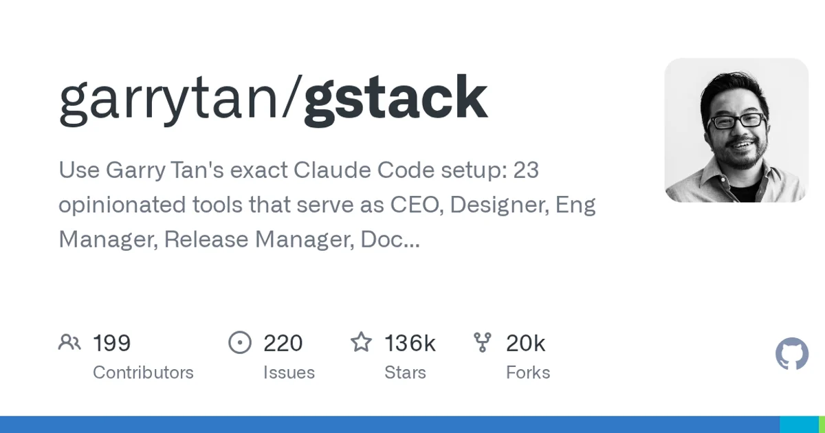 GitHub trending thumbnail for the gstack repository