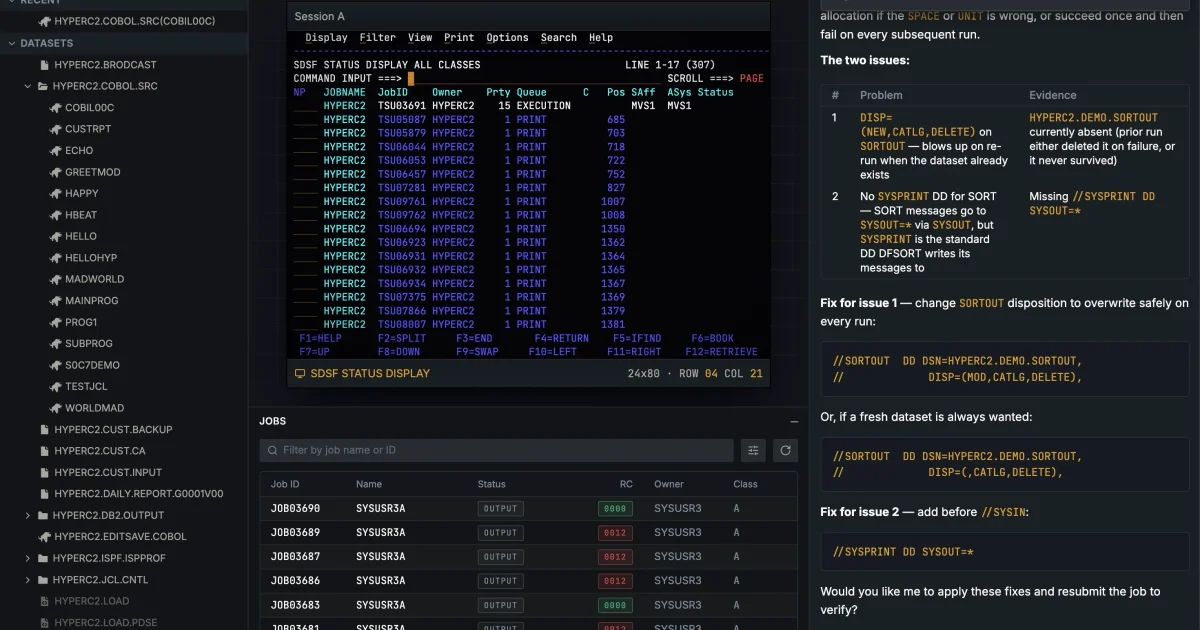 Hopper agentic TN3270 emulator for mainframe development