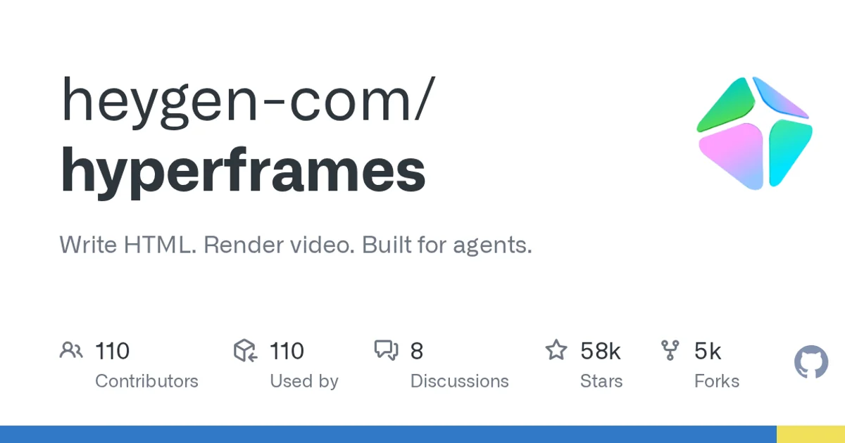 GitHub social preview card for heygen-com/hyperframes
