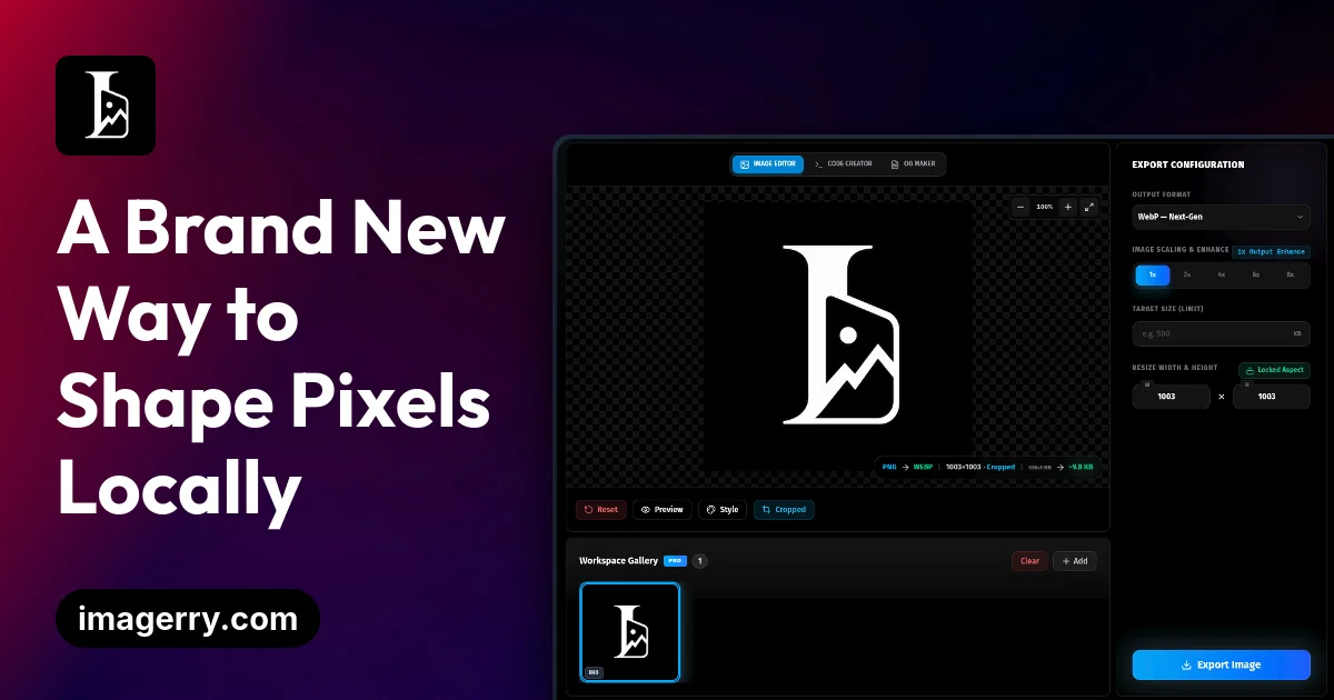 Imagerry product thumbnail showing privacy-first image editor