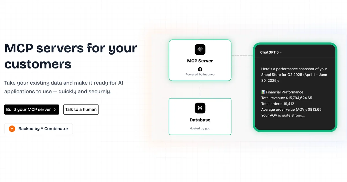 Inconvo platform interface showing chat-with-data agent
