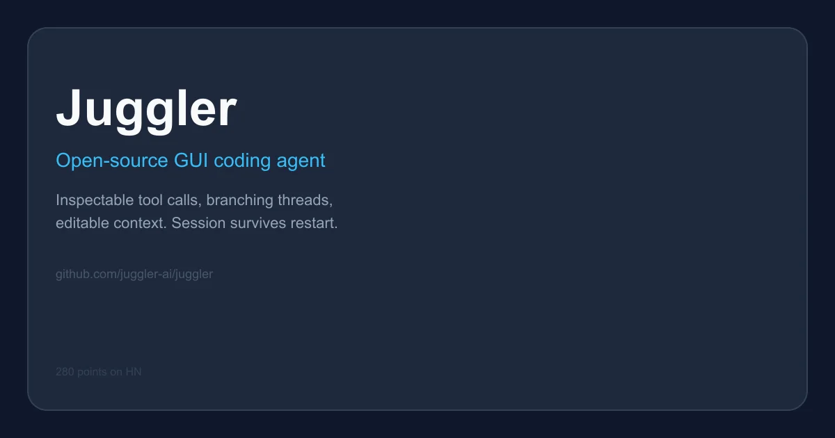 Juggler GUI coding agent Miller column workbench