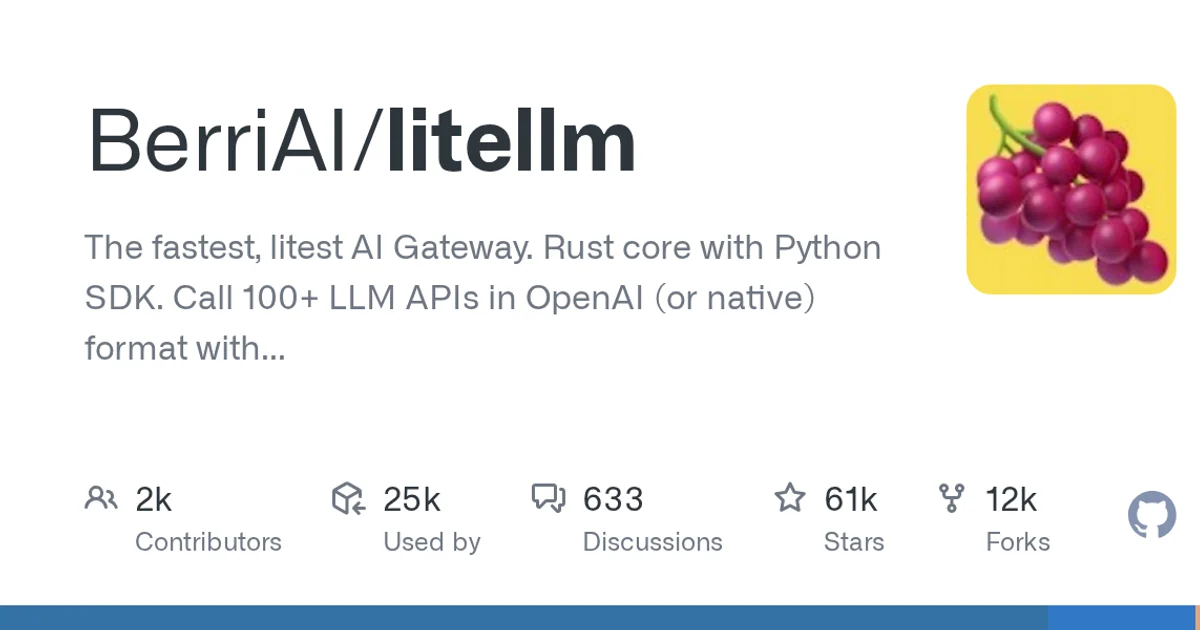 GitHub social preview card for BerriAI/litellm