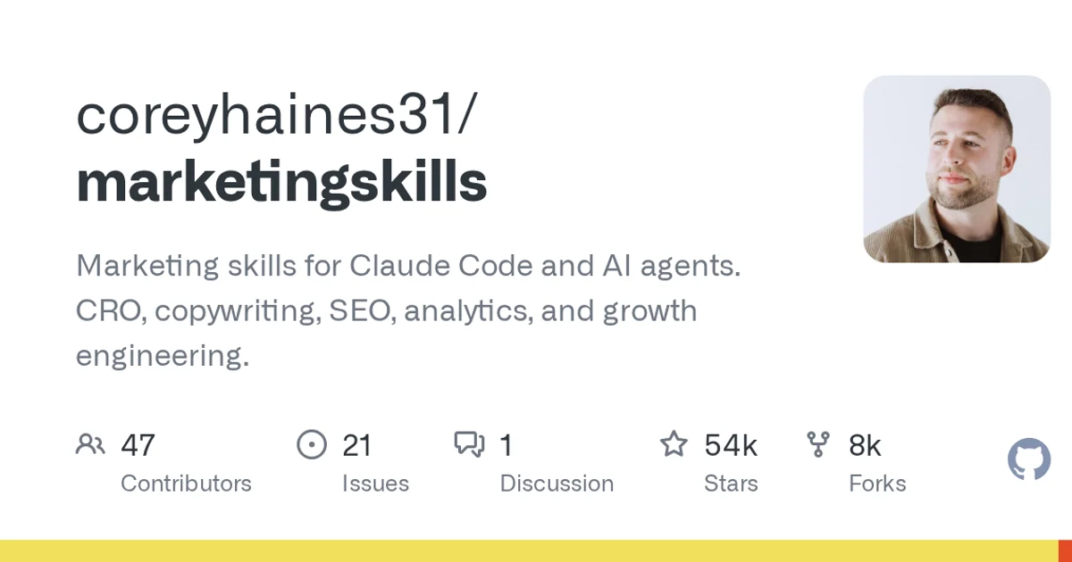 GitHub social preview card for coreyhaines31/marketingskills