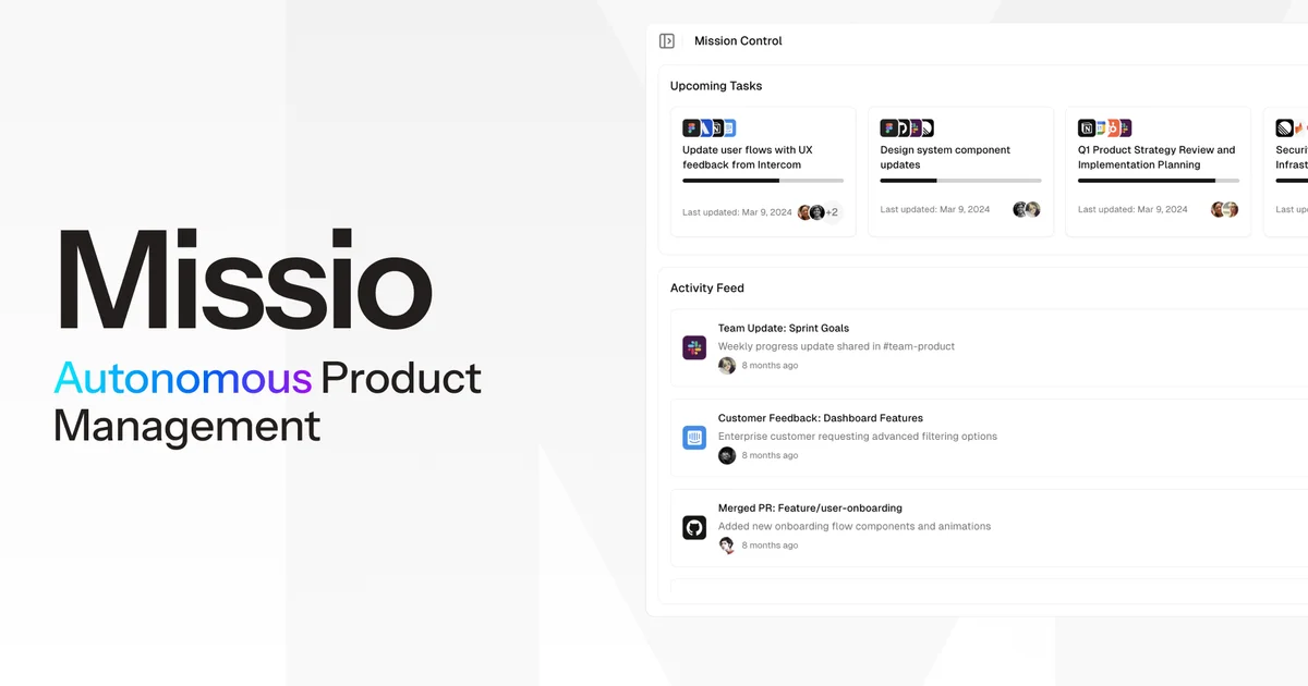 Missio AI product management dashboard showing task workflow