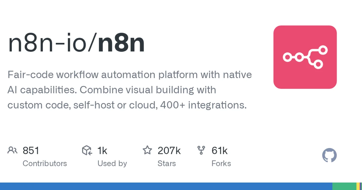GitHub social preview card for n8n-io/n8n