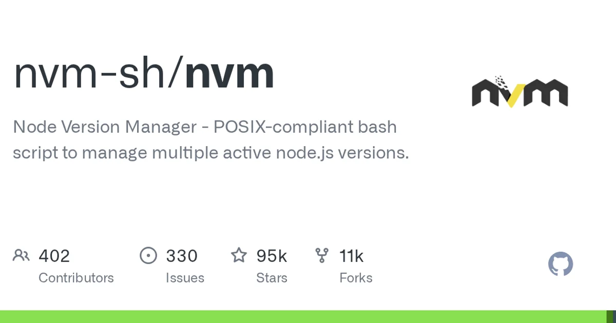 GitHub social preview card for nvm-sh/nvm