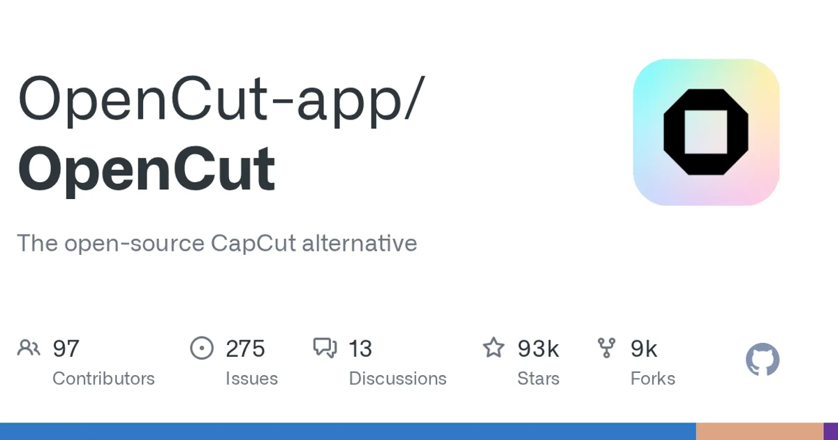 GitHub social preview card for OpenCut-app/OpenCut