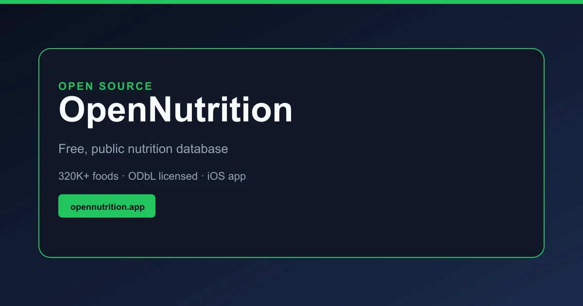 OpenNutrition app search interface showing food database