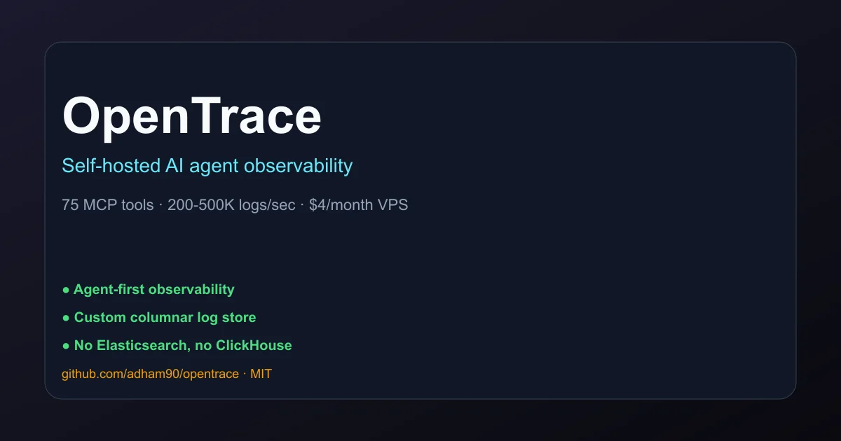 OpenTrace product thumbnail – agent-first observability dashboard