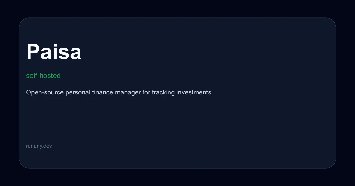 Paisa personal finance manager interface showing investment portfolio