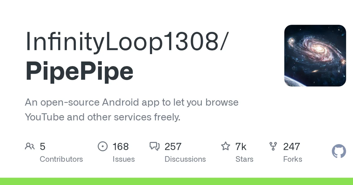 GitHub social preview card for InfinityLoop1308/PipePipe