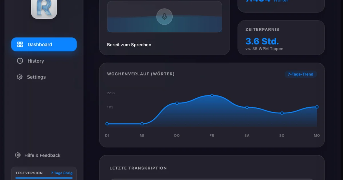 Ratschn app screenshot showing macOS dictation interface