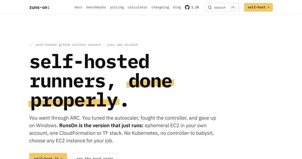 RunsOn self-hosted GitHub Actions runners on AWS