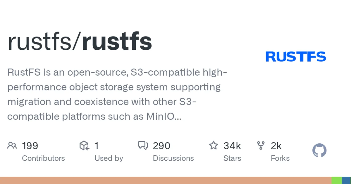 GitHub social preview card for rustfs/rustfs