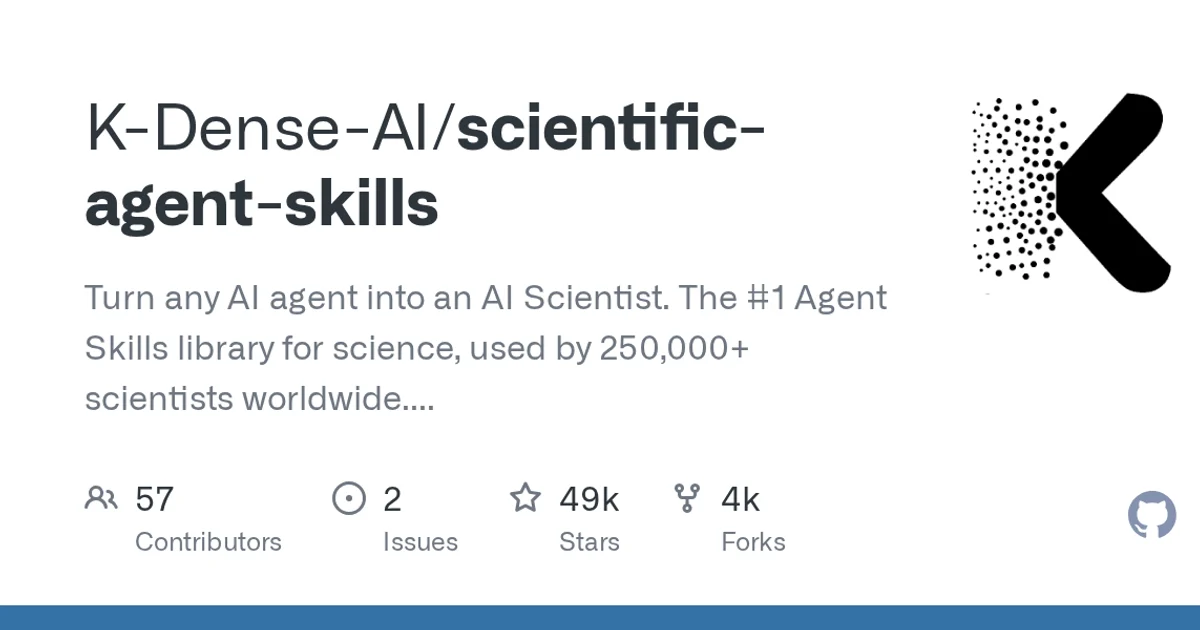 GitHub social preview card for K-Dense-AI/scientific-agent-skills