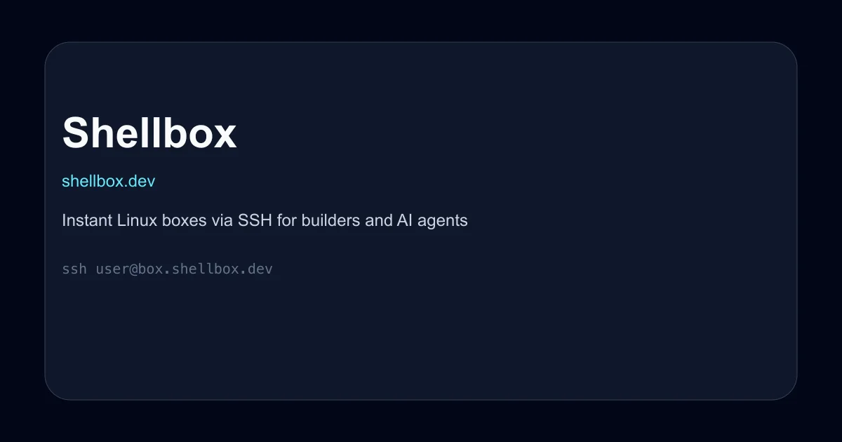 Shellbox product thumbnail showing instant Linux boxes via SSH