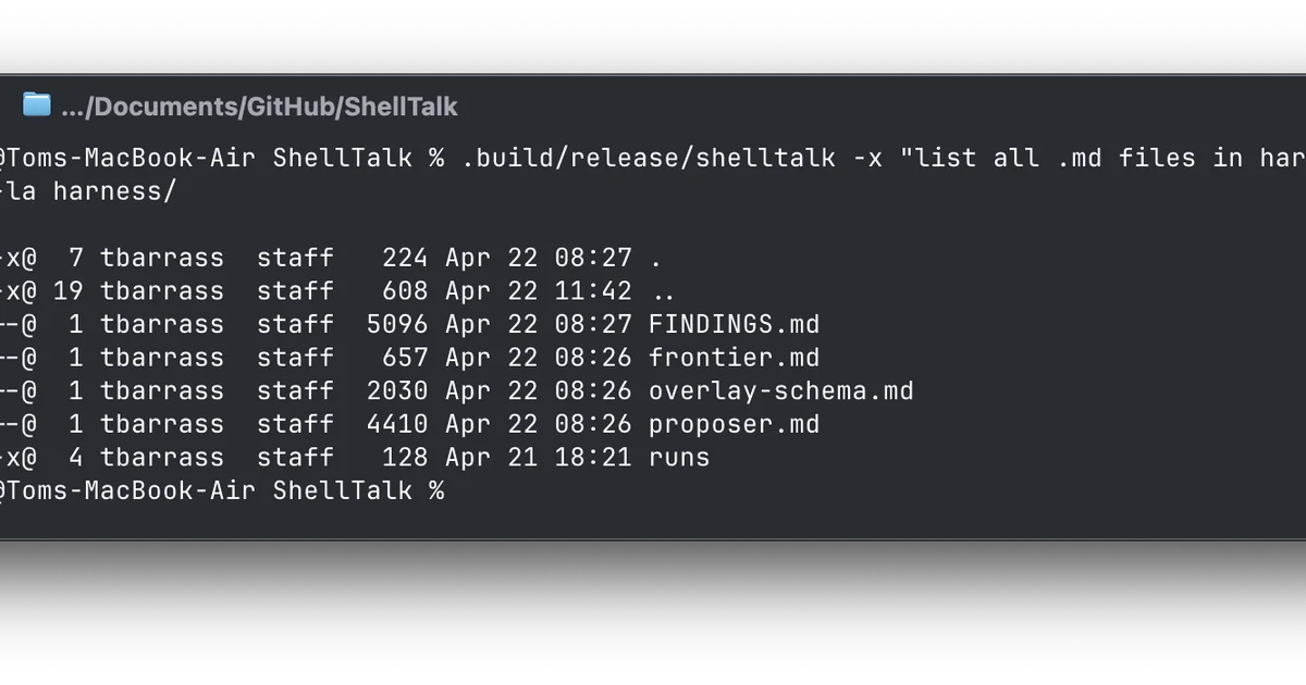 ShellTalk in Ghostty terminal showing text-to-bash conversion