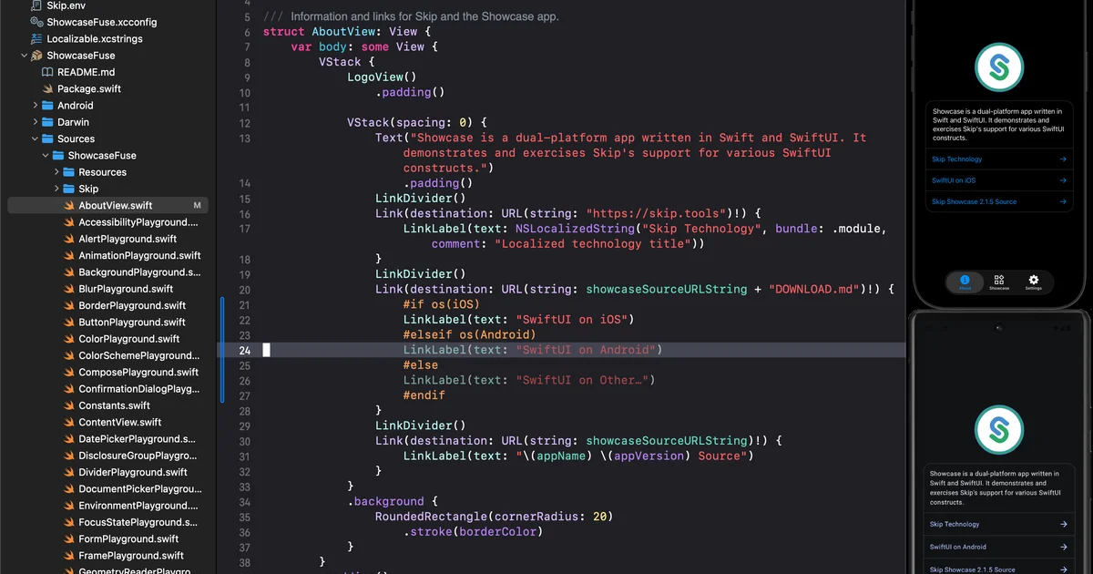 Skip – Swift SDK for Android in action, showing iOS and Android side by side