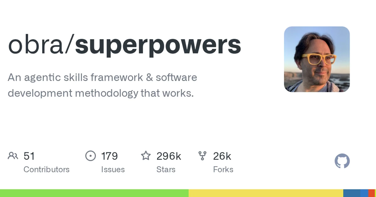 GitHub social preview card for obra/superpowers