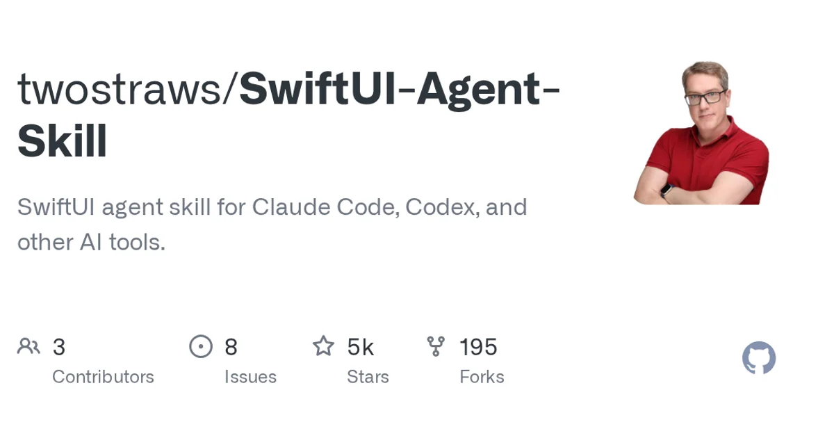 GitHub social preview card for twostraws/SwiftUI-Agent-Skill