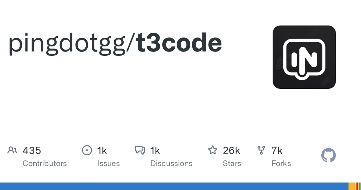 GitHub social preview card for pingdotgg/t3code