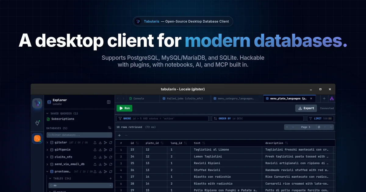 Tabularis desktop database client product thumbnail