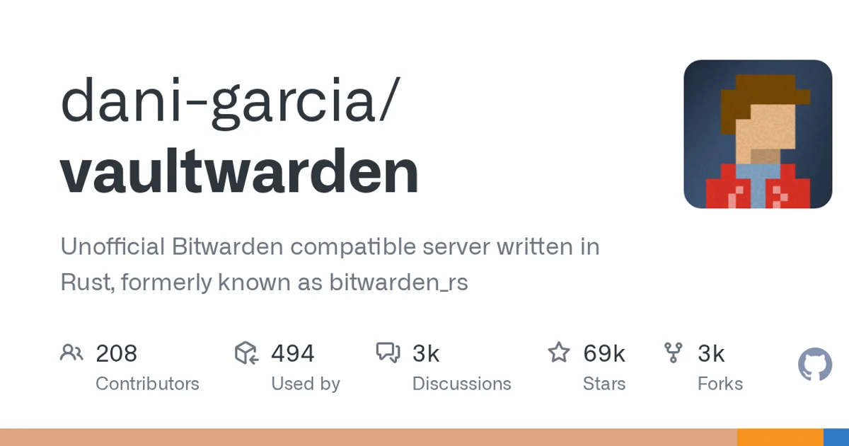 GitHub social preview card for dani-garcia/vaultwarden