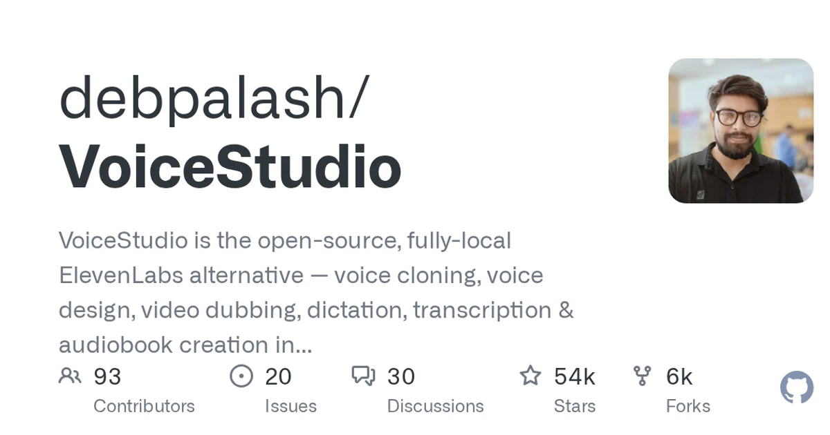 GitHub social preview card for debpalash/VoiceStudio