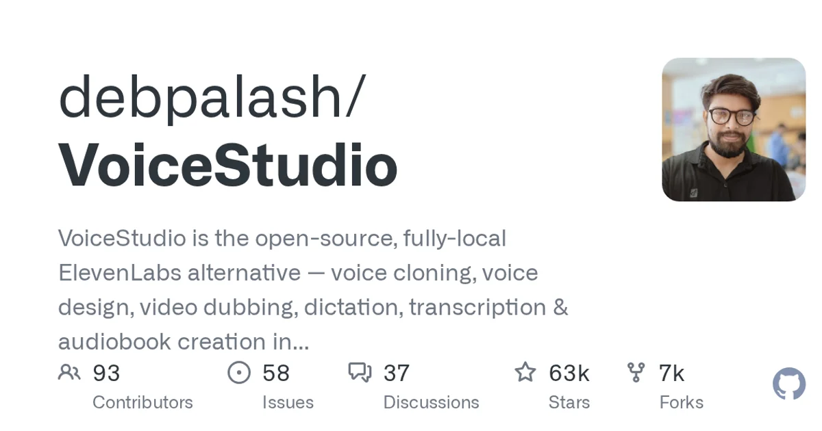 GitHub social preview card for debpalash/VoiceStudio